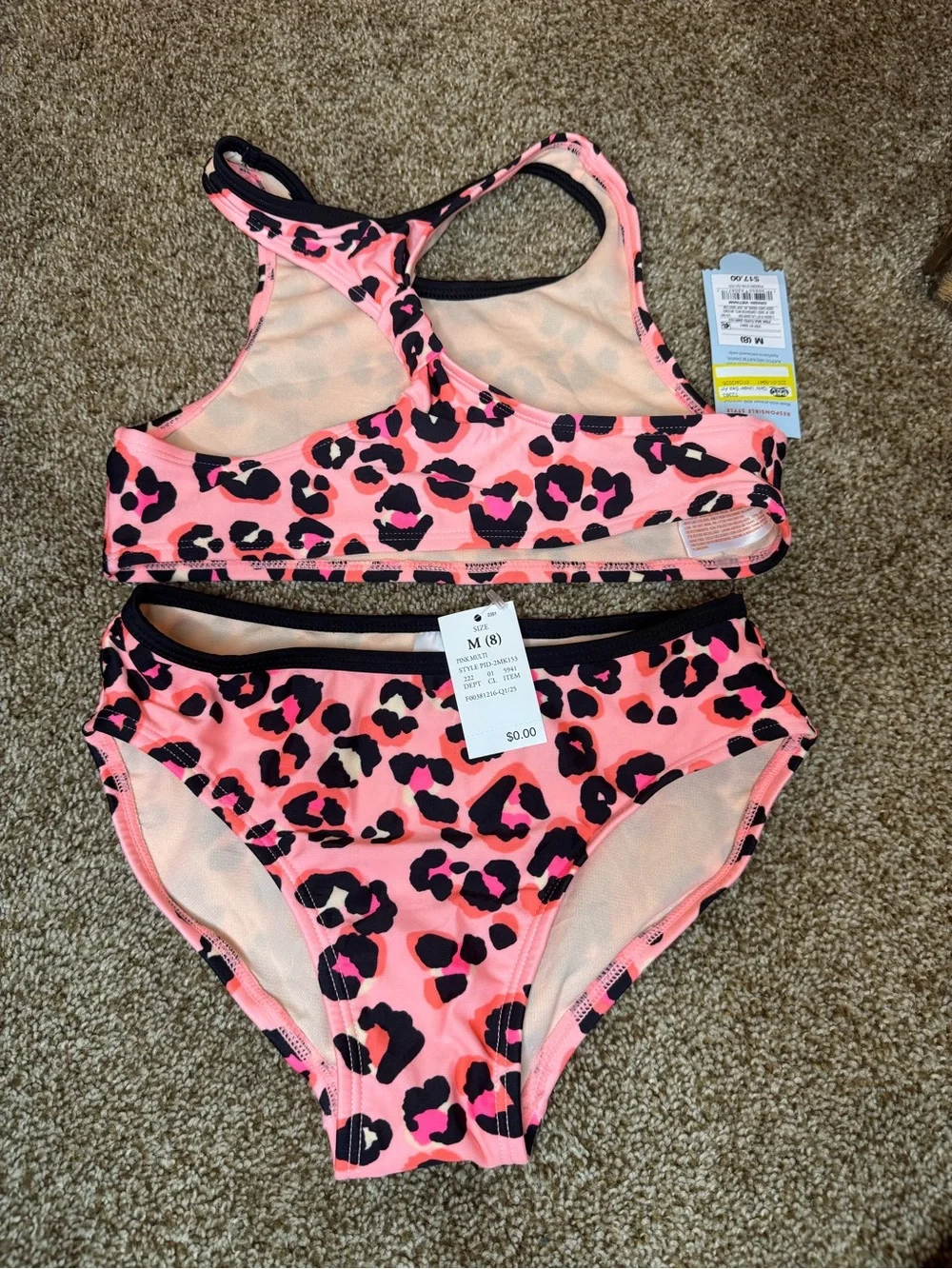 New cat & Jack pink leopard print two piece swimsuit